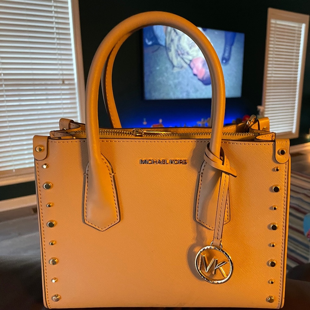 Michael Kors Maple Camel Leather Studded Satchel